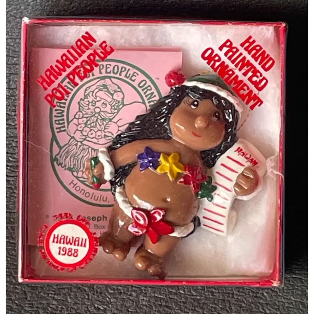 Vintage 1988 Hawaiian Poi People Hula Girl Christmas Ornament w/ Box Hawaii